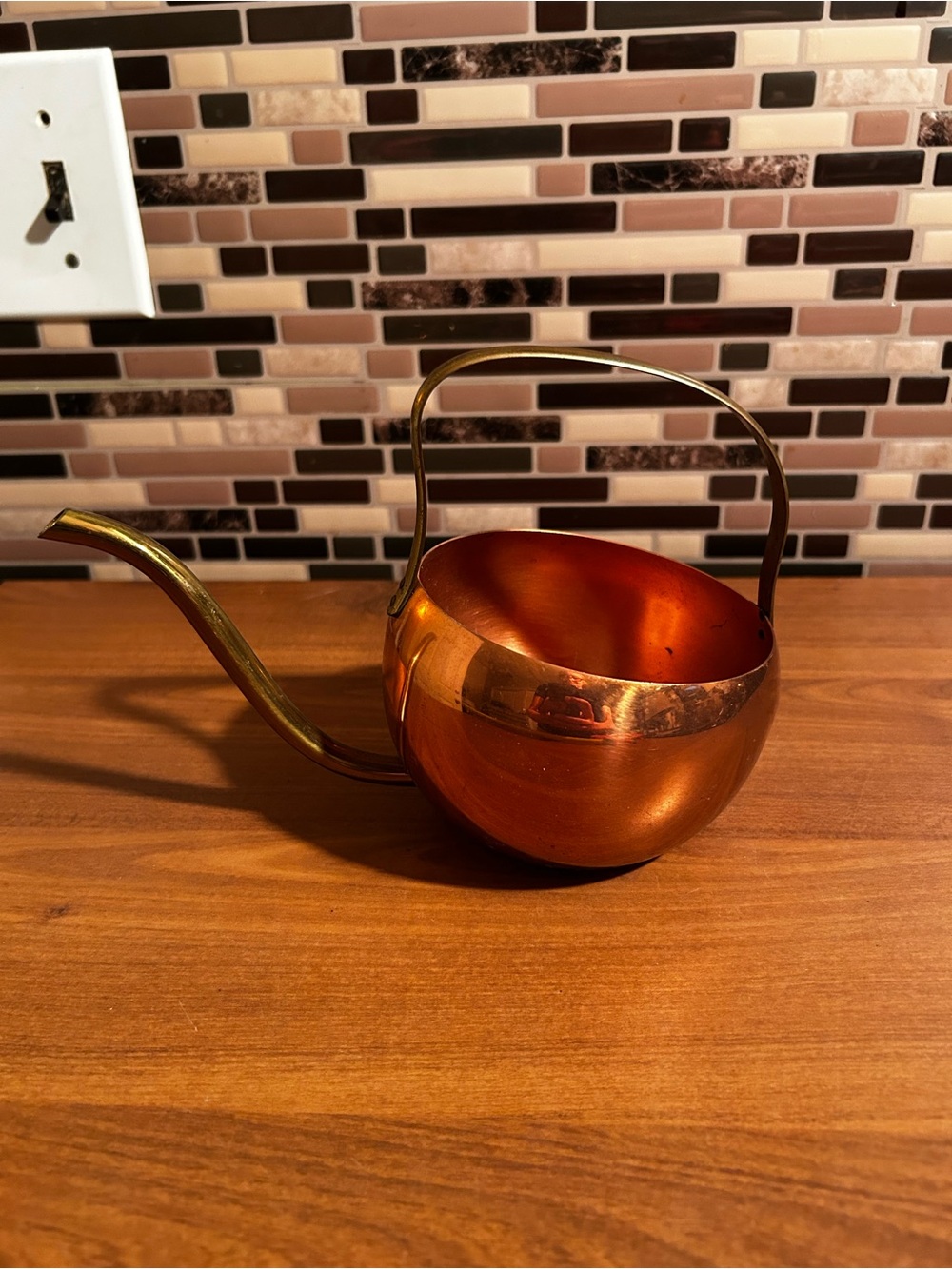 Vintage Coppercraft Copper Finish Watering Can Planter with Brass Handle